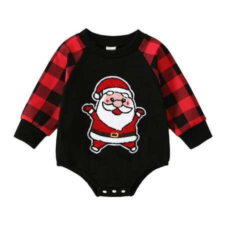 

Baby Girls Bodysuits Boys Christmas Longleeve Plaidanta Prints Pullover Romper Xmasweatshirt Bodysuits