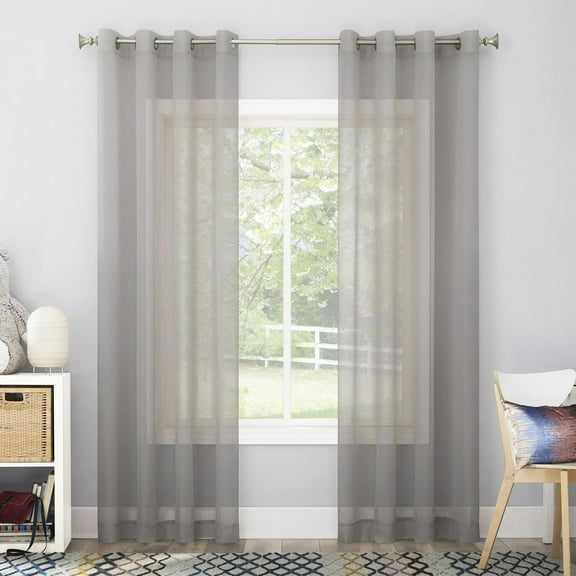 NEWEEN Sheer Sliver Curtains 2 Panels 63 Inch Length, Solid Voile with Grommet Top for Living Room/Bedroom (W55 X L63 Inch, Sliver)