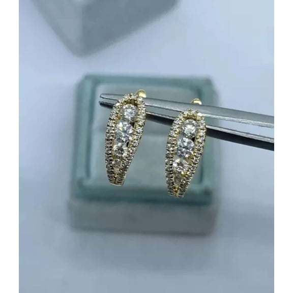 1CT Simulated Diamond 925 Silver Huggie Hoop Earrings 14k Yellow Gold Plated