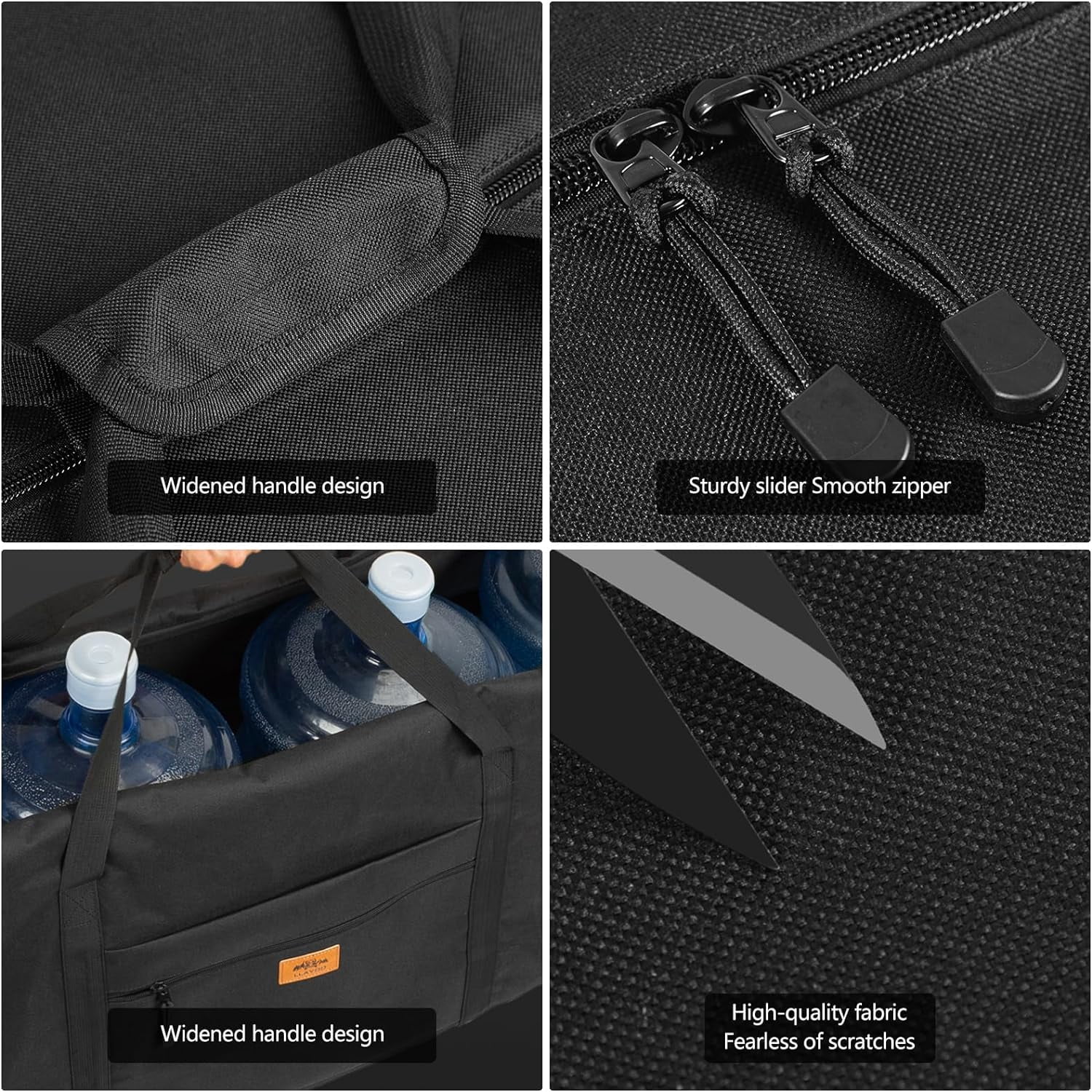 LLAYOO 45 inch Foldable Oversized Zipper Duffel Bag, Travel Outdoor Camping Bag, Sports Equipment Storage Bag, Waterproof and Scratch Resistant, Black