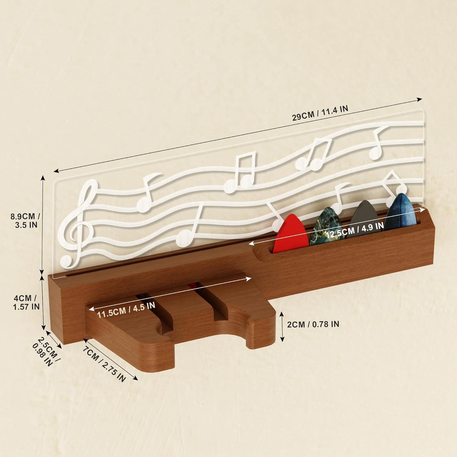 Qiyester 5Pack Guitar Hanger Wall Mount Wooden Bass Stand Instruments Display Shelf with LED Acrylic Pick Holder