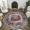 thumbnail image 5 of Traditional Area Rug (5'3'' Round) Medallion Red, Pink Indoor Round Easy to Clean, 5 of 6