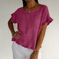 thumbnail image 4 of Aofany Women's Short Sleeve Casual T Shirts Summer Linen Ruffle Plain Round Neck Loose Fit Tee Blouse Tops, 4 of 8