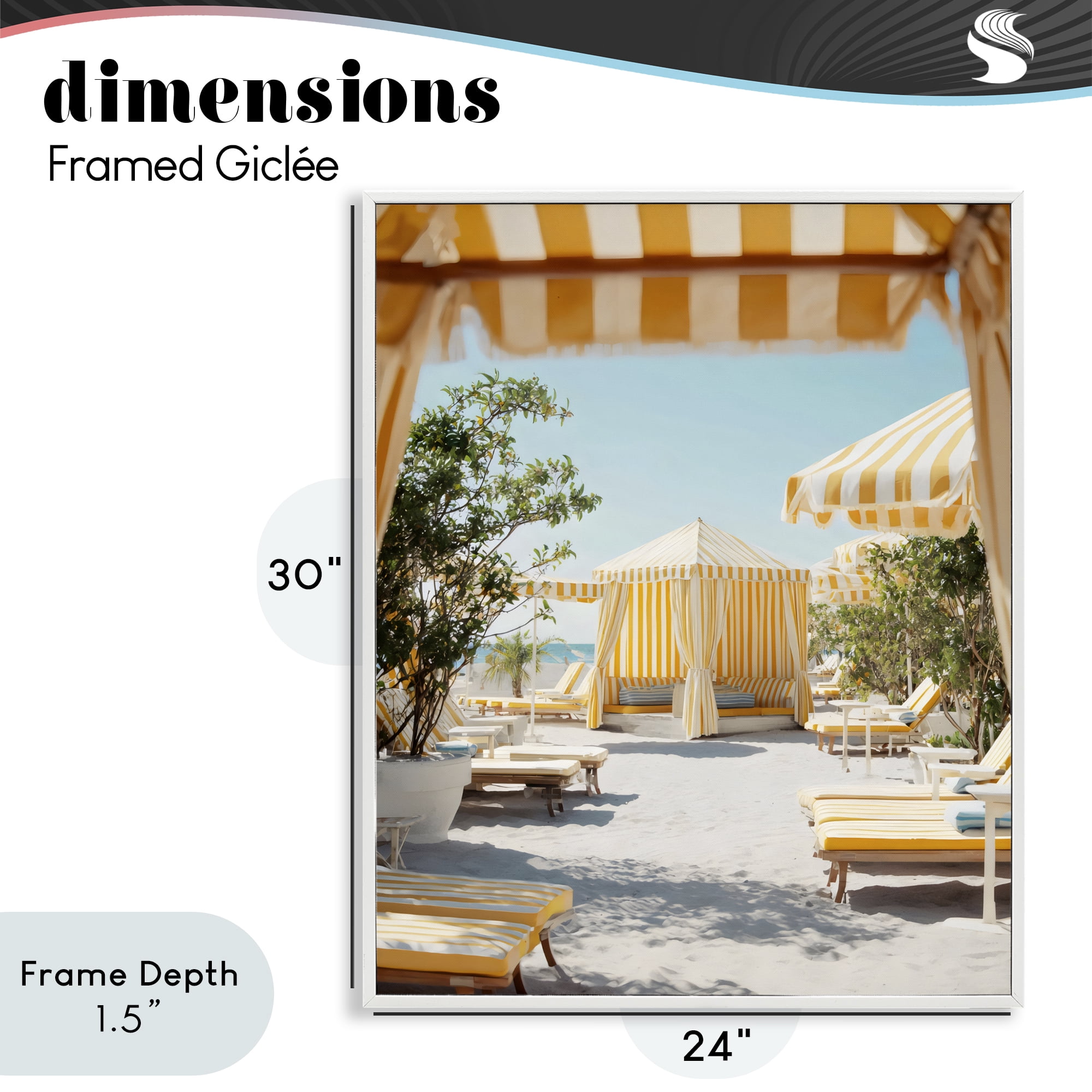 Stupell Industries Yellow Striped Beach Cabanas White Framed Giclee Art, design by Franklyn Gregory