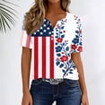 thumbnail image 5 of Women's Patriotic 250th Anniversary USA Shirt V-Neck Button American Flag Print Short Sleeve T-Shirts, 5 of 7