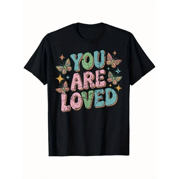100% cotton tshirts men tee You Are Loved Butterfly Graphic T-Shirt for Men - 100% Cotton 180gsm Regular Fit Casual Tee