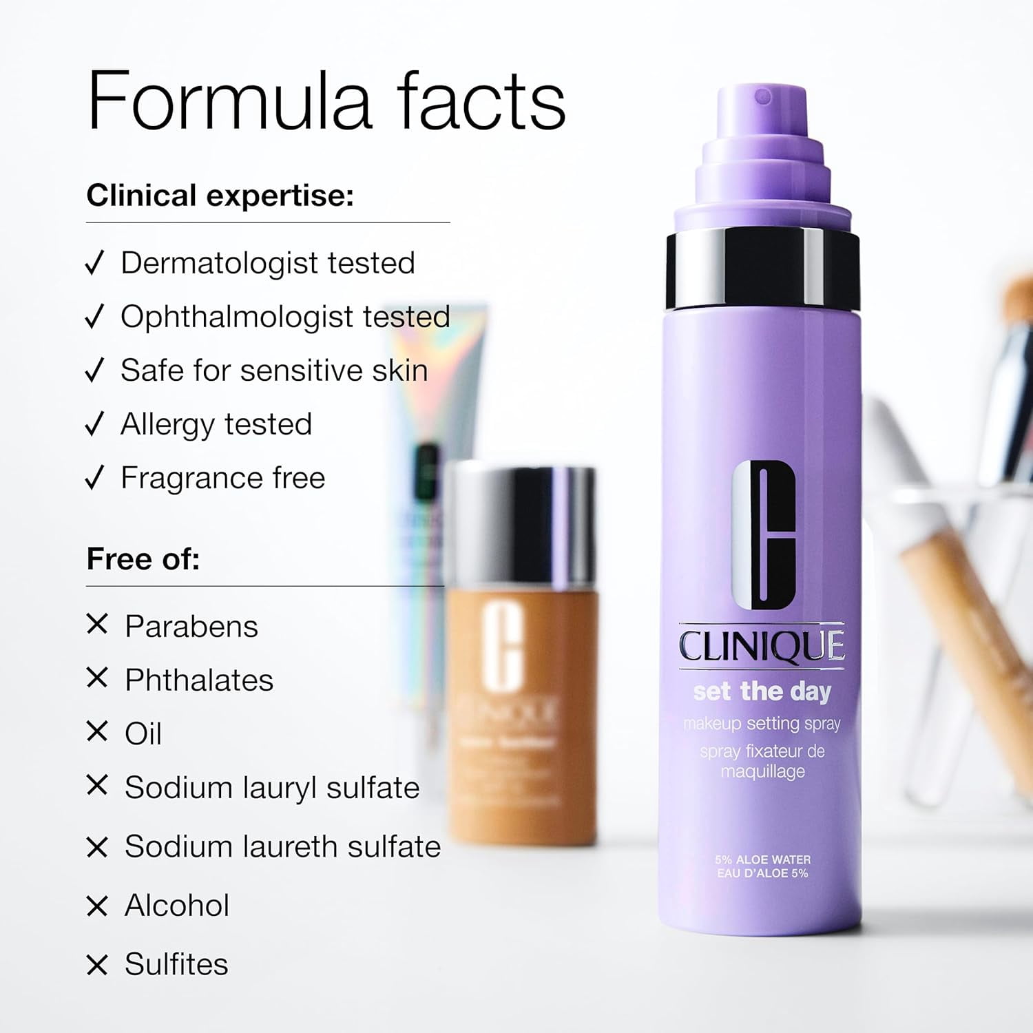 Clinique Set The Day Makeup Setting Spray With Aloe Water + Antioxidants | Sets Makeup All Day | Soothing + Hydrating | Alcohol-Free + Safe For Sensitive Skin, 3.3 Fl Oz - Full Size