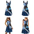 thumbnail image 4 of Jiueut Blue Polynesia Plumeria Palm Leaves Pattern Matchable Couple Hawaiian Men Button Aloha Shirt Women's Summer Tank Dress Sleeveless, Casual Matching Outfit for Beach Vacation Cruise, Size 6XL, 4 of 5