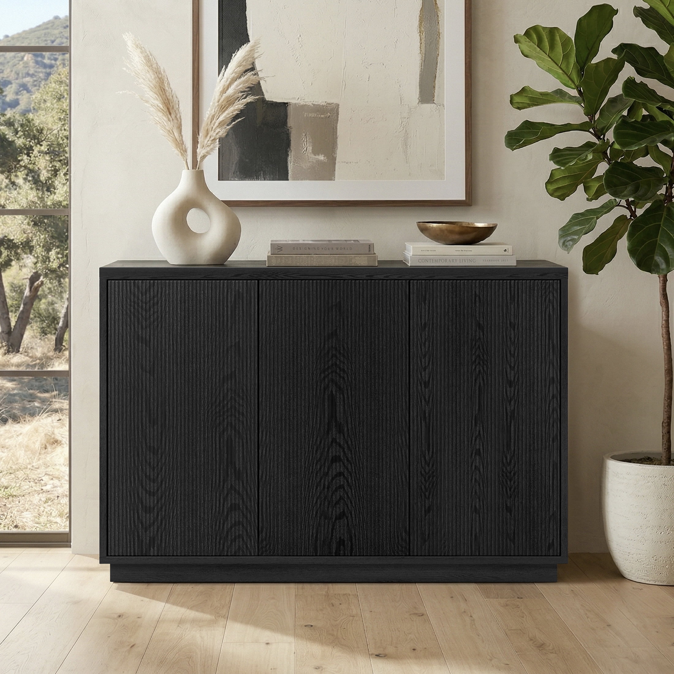 Evelyn&Zoe Alston 48" Wide Rectangular Buffet Table, Black Grain