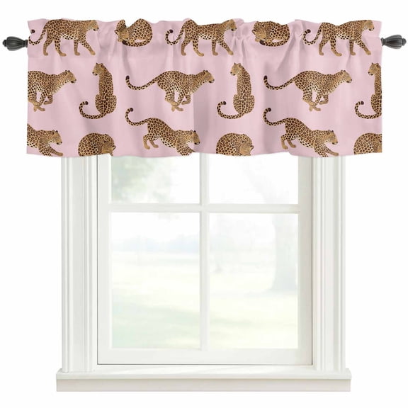 Leopard Valances for Windows Farmhouse Kitchen Curtains Valances Rod Pocket Valance Curtains for Kitchen Windows Vintage Primitive Animals Pink Window Valances for Bathroom Bedroom 60"x18"