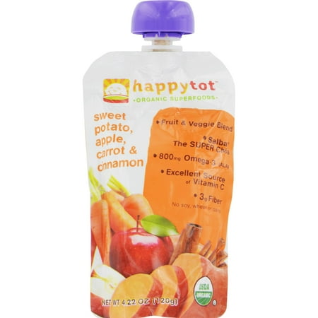 HappyBaby Organic Super Foods - Apples,Sweet Potato,Carrots & Cinnamon 4.22 oz (120 grams) Pkg