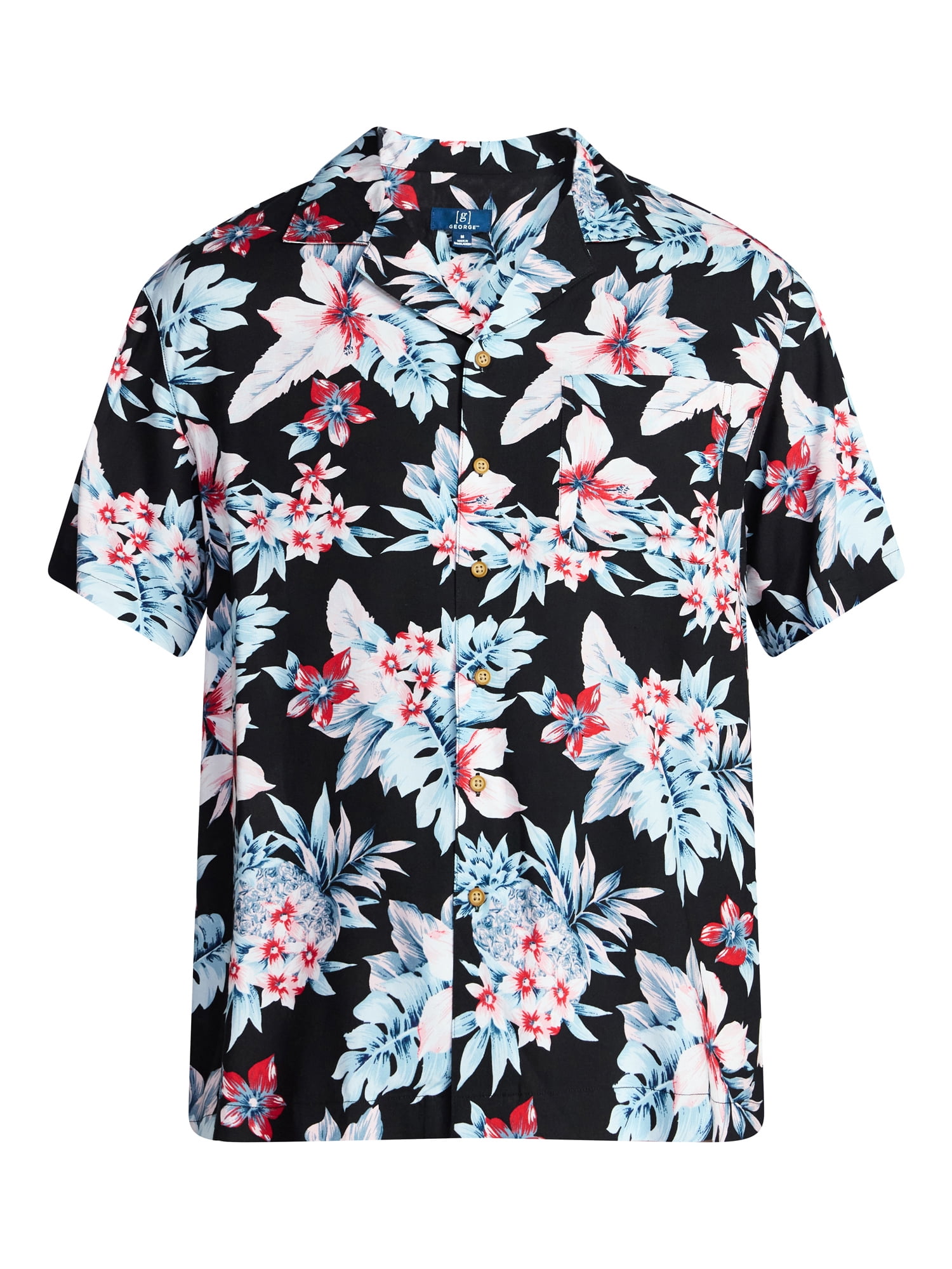 George Men's Relaxed Fit Printed Camp Shirt with Short Sleeves, Sizes S-3XLT