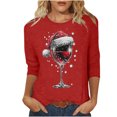 thumbnail image 4 of Camisetas de Manga Larga de las Mujeres Impresión de Navidad Cuello Redondo 3/4 Manga Suéter Superior, Moda Informal para Fiesta de Vacaciones Y Uso Diario, 4 of 7