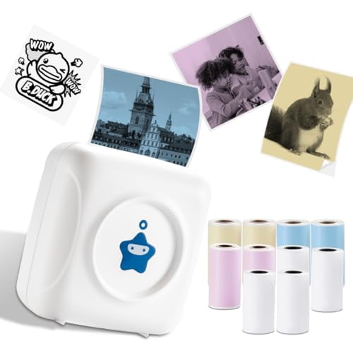 Impresora térmica portátil, mini impresora móvil con Bluetooth, impresora de pegatinas compatible con Android e iOS, impresora de fotos inalámbrica de bolsillo para iPhone, notas de listado, bricolaje