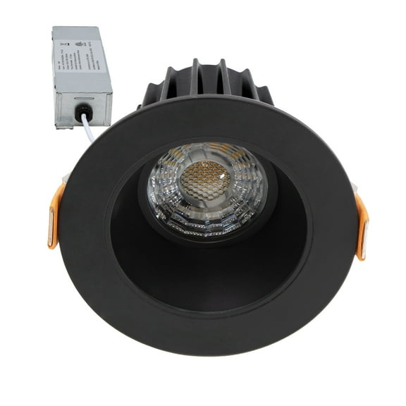 Maxxima 2 in. Ultra-Thin Recessed Anti-Glare LED Downlight - Canless IC Rated, 550 Lumens, 5 Color Temperature Selectable 2700K/3000K/3500K/4000K/5000K, Dimmable, Round Black Trim, 90 CRI, J-Box Incl