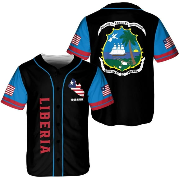 Personalized Liberia Baseball Jersey, Liberian Proud Flag Shirt Liberia Coat of Arms Liberian Gift for Men Women (S)