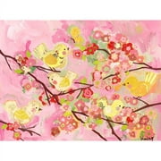 Oopsy Daisy's Cherry Blossom Birdies, Pink and Yellow Canvas Wall Art, Size 24x18