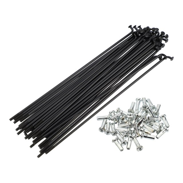 Unique Bargains 40 radios 14G J Bend de 136 mm x 2 mm con cabecillas para bicicleta de acero negro