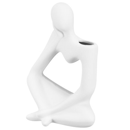 OUNONA  Thinker Ceramic Vase Modern Thinking Statue Vases Desktop Bookshelf Decoration White