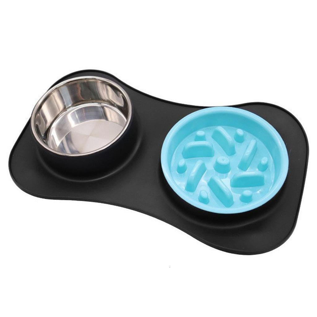 Giaone Silicones Detachable Dog Bowl With Slow Feed Foldable Double Bowl For Dog Meals And Drinking