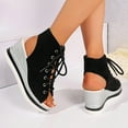 thumbnail image 4 of Rokment Women's Leopard High Top Fashion Sneakers Platform Wedge Sandals 2026 Summer Casual Lace up Fish Mouth Open Toe Chunky High Heels Slingback Sandals Black Size 6.5, 4 of 6