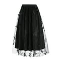 thumbnail image 2 of SWSMCLT Women's Long Skirt High Waisted Tulle Skirt Embroidered Elastic Waist Spring Pleated Tulle Mesh Flowy Black Medium, 2 of 4