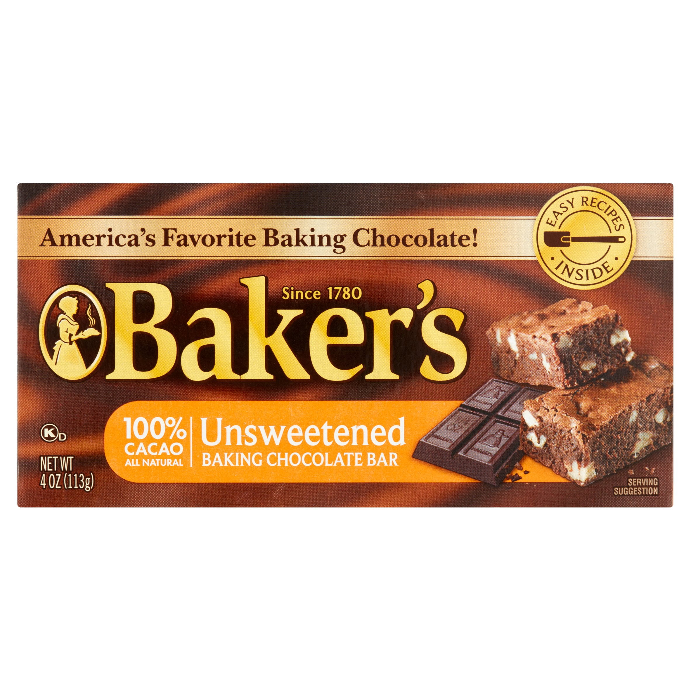 Baker's Baking Chocolate Bar 100% Cacao Unsweetened, 4 Oz by Kraft Foods Group, Inc.