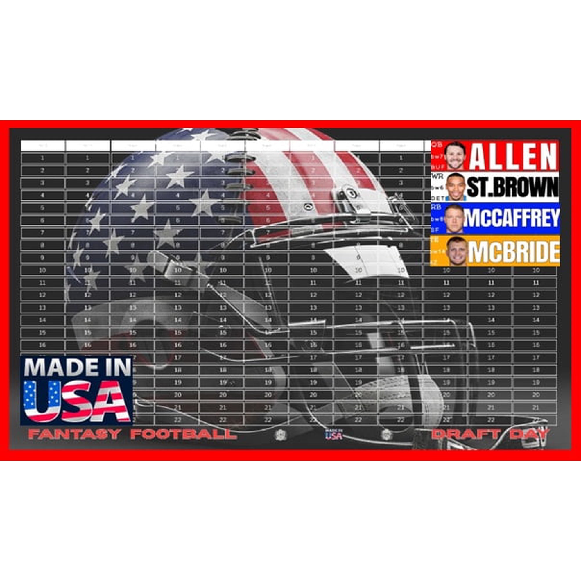 Fantasy Football Draft Live Party Board Kit 2025-26 XL 4"x1" Stickers w/ Top Rookies