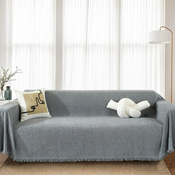 Eurhowing Chenille Sofa Cover, Pet & Kid Friendly Couch Slipcover, Ultra Soft Throws Furniture Protector for 3 Cushion Sofa, 71"x 118", Gray