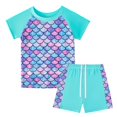 thumbnail image 2 of Girls Rash Guard 2-Piece Swimwear Fish Scale Pattern Swimwear Upf 50+ Uv for 4-12Y, 2 of 6