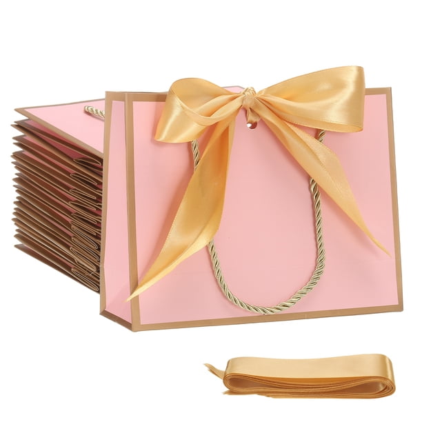 Uxcell Gift Bags with Bow Ribbon Medium Gift Wrap Bags with Handles for Wedding Birthday Bridesmaid Party Shopping Pink/Gold Mini