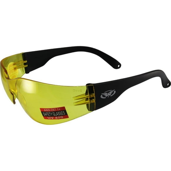 Global Vision Rider Safety Motorcycle Riding Sunglasses Black Frame Yellow Lens Z87.1