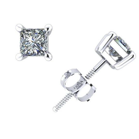 0.40Ct Princess Cut Diamond Basket Solitaire Stud Earrings 14k White Gold 4Prong K I2
