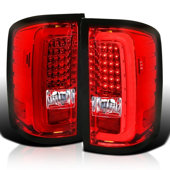 Spec-D Tuning Red LED Bar Tail Lights Compatible with 2014-2018 GMC Sierra 1500, 2014-2018 GMC Sierra 2500HD, 2014-2018 GMC Sierra 3500HD, Left Right Pair Assembly