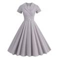 thumbnail image 2 of FcBaudy Robe Mi-Mollet à Manches Courtes et Col Rond, Robes d'Été pour Femmes, Robes pour Femmes Robe Rétro à Carreaux Imprimée pour Fête avec Nœud, Robe à Carreaux à Manches Mi-Longues, Robes de Cocktail, Robes Extensibles, Robe pour Femme, 2 of 8
