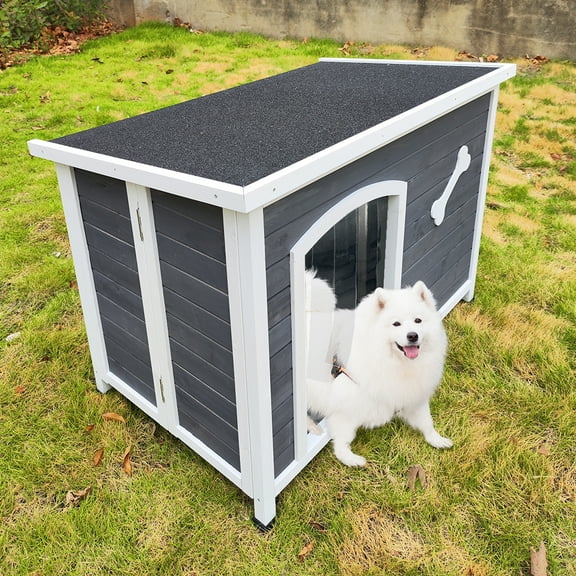 Saim Large Wooden Dog House, Outdoor Foldable Raised Waterproof Dog Cage, Windproof and Warm Dog Kennel Easy to Assemble