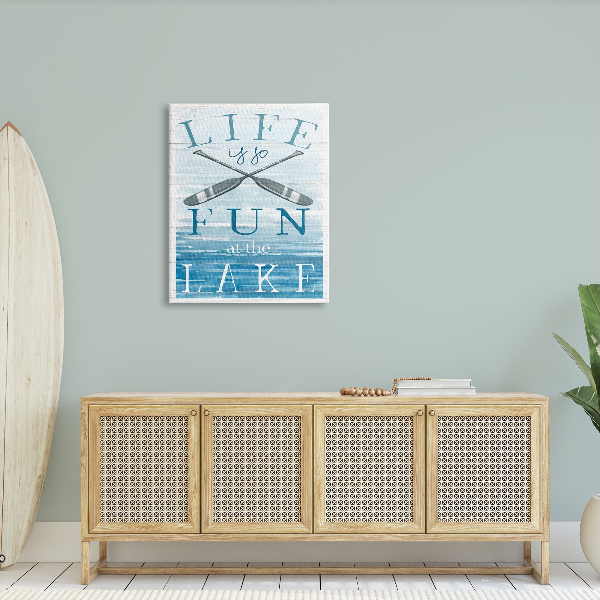 Stupell Industries Fun at Lake Phrase Crossed Ores Water Design Graphic Art Gallery Wrapped Canvas Print Wall Art, Design by Elizabeth Tyndall