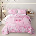 thumbnail image 2 of Erosebridal Cute Bowtie Quilt Full For Kids,Pink Butterfly Print Letter N Initial Monogram Full Bedspread Sets,3-Piece, 2 of 7