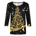 thumbnail image 4 of CHOK Chemises à Manches 3/4 pour Femmes, Col Rond Décontracté, Imprimé, Chandail d'Été Tendance, Blouses Douces et Confortables, Jaune P, 4 of 5