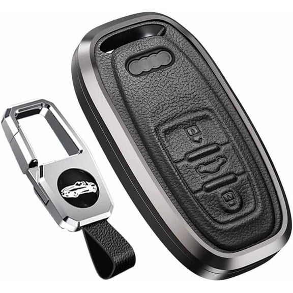 for Audi Key Fob Cover Case Compatible with Audi R8 Q5 Q7 S3 S4 S5 S6 S7 S8 SQ5 RS5 RS7 A4 A5 A6 A7 A8 Keyless Entry Metal Leather Full Protection Key Shell Smart Remote Auto Keychain