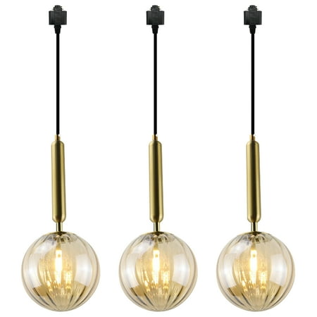 

Kiven H-Type Track Lighting 3-Light Modern Halo Track Pendant Light with Glass Shade Track Light Pedant with 12 Cord for Bedroom Kitchen Island Home Lighting