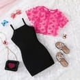 thumbnail image 4 of LUOGENLI Girl Summer Outfits Size 6/6X Girls' Letter Printed Long Dress Solid Color Short Sleeve with Two Piece Set Girl Summer Outfits Size 8-10 Under 20 Summer 4-5 Years, 4 of 5
