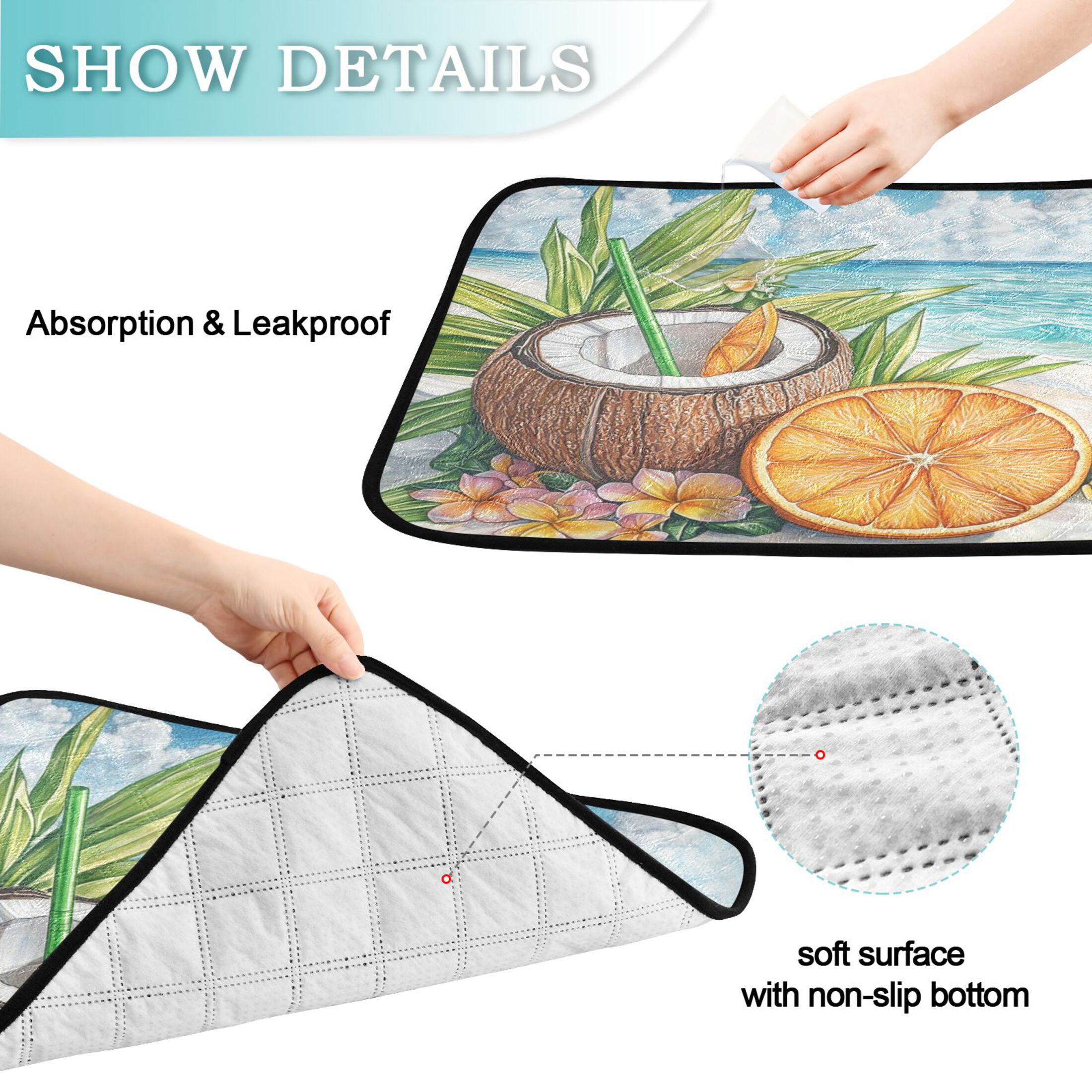 Qxltty Coconut Orange Slice Cat litter Pads Pet Set of 3 Diaper Mats Center Anti-leakage Layer Absorbent Soft and Comfortable