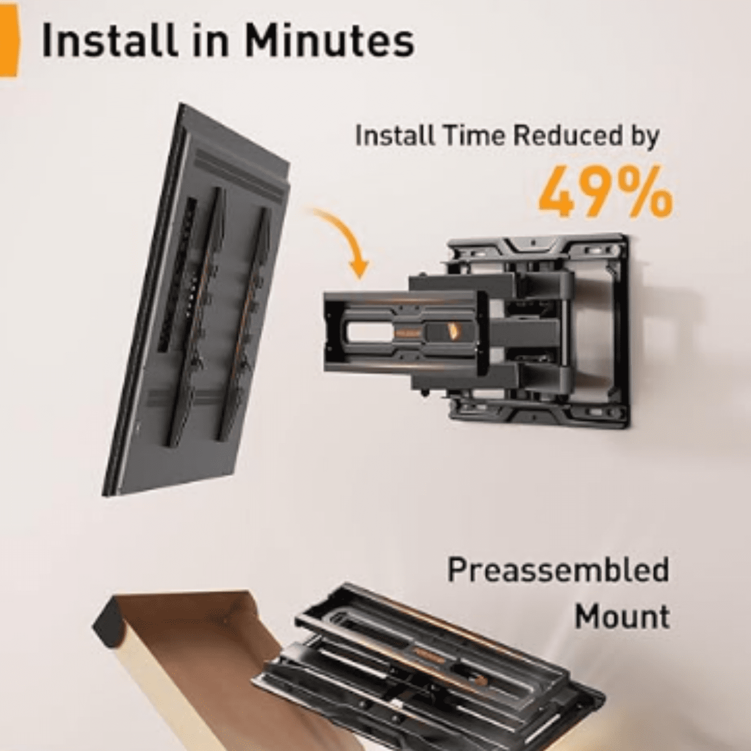 Full Motion TV Mount for 32-69 Inch TVs up to 99 lbs, Max VESA 400x400mm, Fits 16”/12” Wood Studs, Height Adjustable Pre-Assembled TV Wall Mount, Tool-Free Tilt, Swivel & Extension