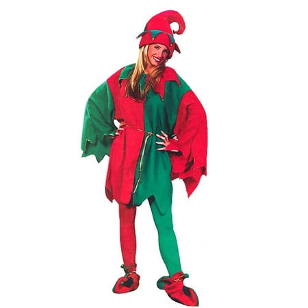 Red and Green Elf Tunic Unisex Christmas Costume with Jingle Bells - One Size Fits Most