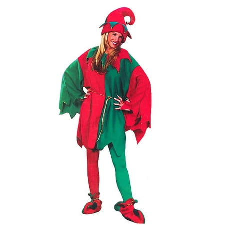 Red Elf - Red and Green Elf Tunic Unisex Christmas Costume with Jingle Bells - One Size Fits Most