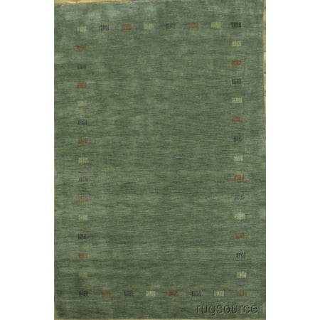 Contemporary Gabbeh Indian Oriental Solid Green Hand Knotted Area Rug 7x10