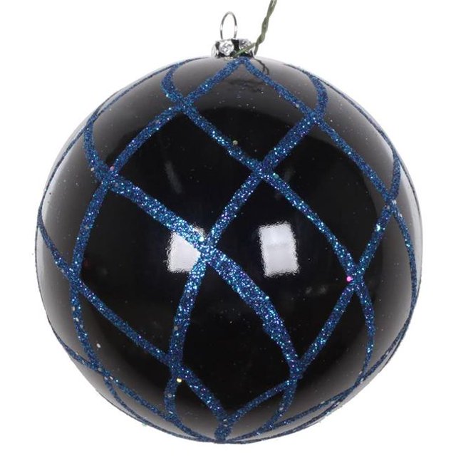 Vickerman MT198031D 4 in. Midnight Blue Candy Glitter Net Ornament - 3 per Bag