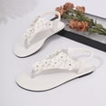 thumbnail image 5 of Sandalias Para Mujer Women's Fashionable Casual Outerwear Versatile Plus Size Round Toe Thong Open Toe Flat Soft Sole Floral Sandals,White,37, 5 of 9