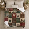 thumbnail image 5 of Rustic Wilderness Lodge Patchwork Moose Pine Tree, Peaceful Mountain Lake Scene, Warm Flannel Blanket for Cabin and Lodge, Outdoor Lovers person's Day Gift, Artistic Home Decor, 5 of 9